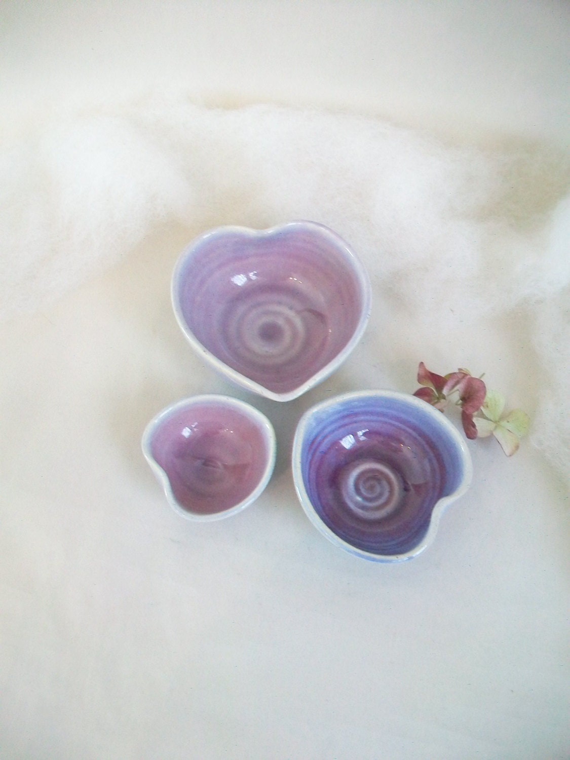 Nesting Heart Bowls -Purple. Lavender, Plum - Set of 3, Handmade - Ready to Ship- Actual Set - 3 in.