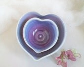 Nesting Heart Bowls -Purple. Lavender, Plum - Set of 2, Handmade - Ready to Ship- Actual Set - 3.5 in.