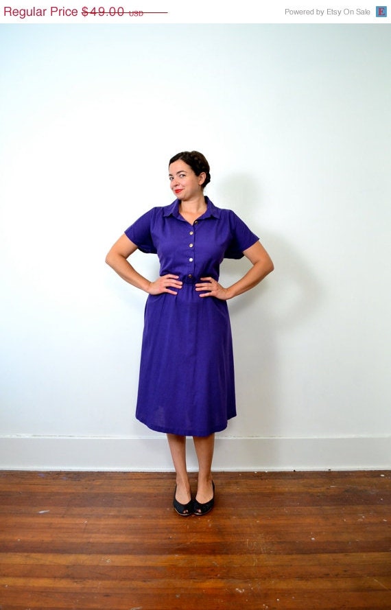 May Sale // 1980s Royal Purple Shirtwaist // Plus Size