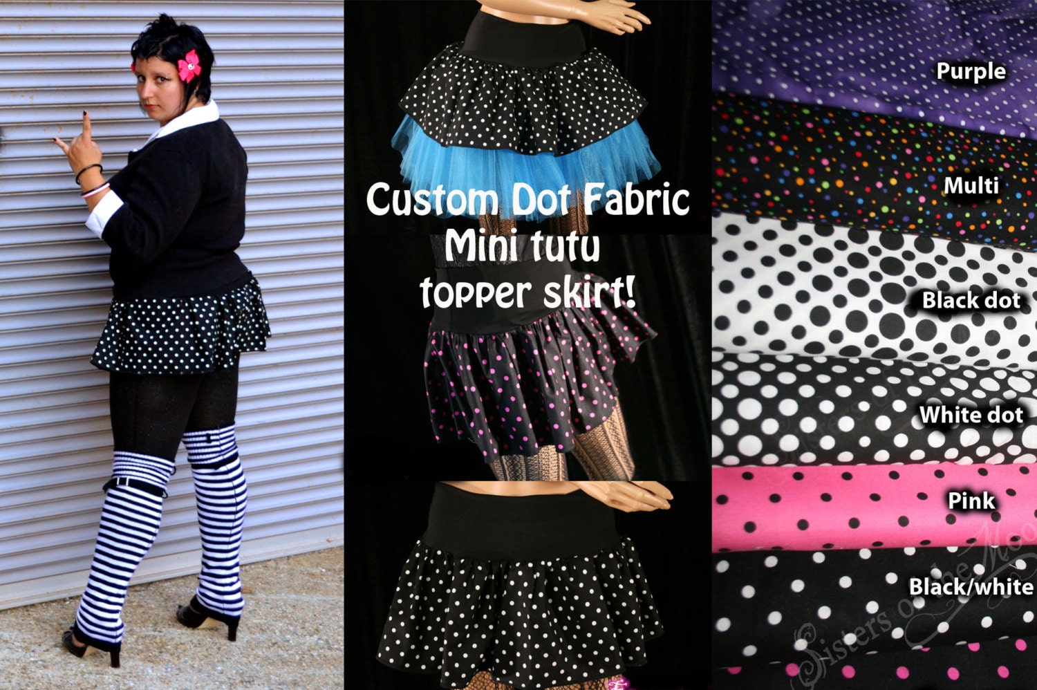 Custom Polk a dot micro mini skirt Adult tutu topper circle skirt roller derby gogo dance rave - You chose size & fabric -- SistersEnchanted