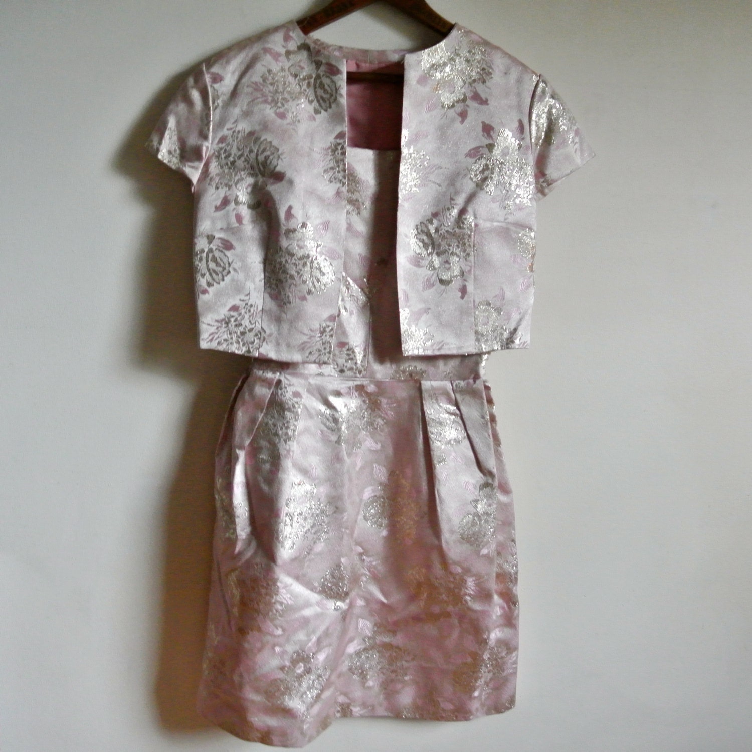 Vintage Pink and Gold Brocade Dress - Two-Piece Dress Set
