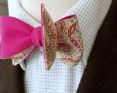 Fuchsia Worsted Wool Bowtie with Art Deco Reverse