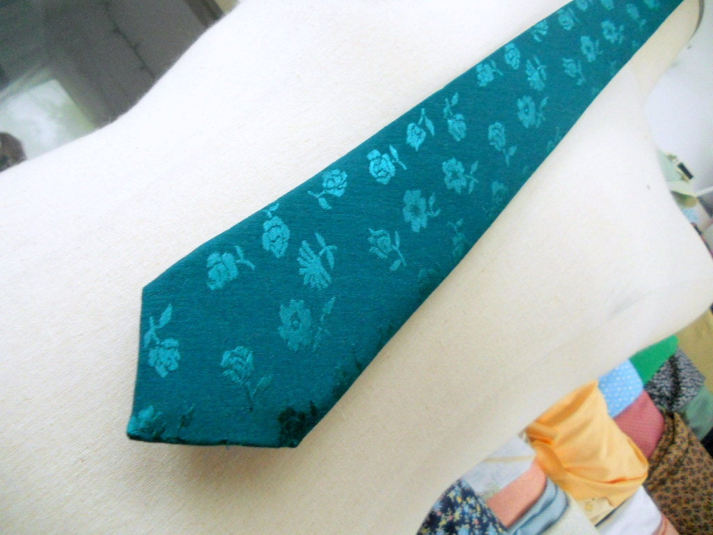 Emerald Green tone-on-tone floral Satin Necktie