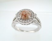 Unique Pink Diamond 1.68 Carat Natural Rose Cut Pink Diamond Halo Engagement Ring 14k White Gold HandMade