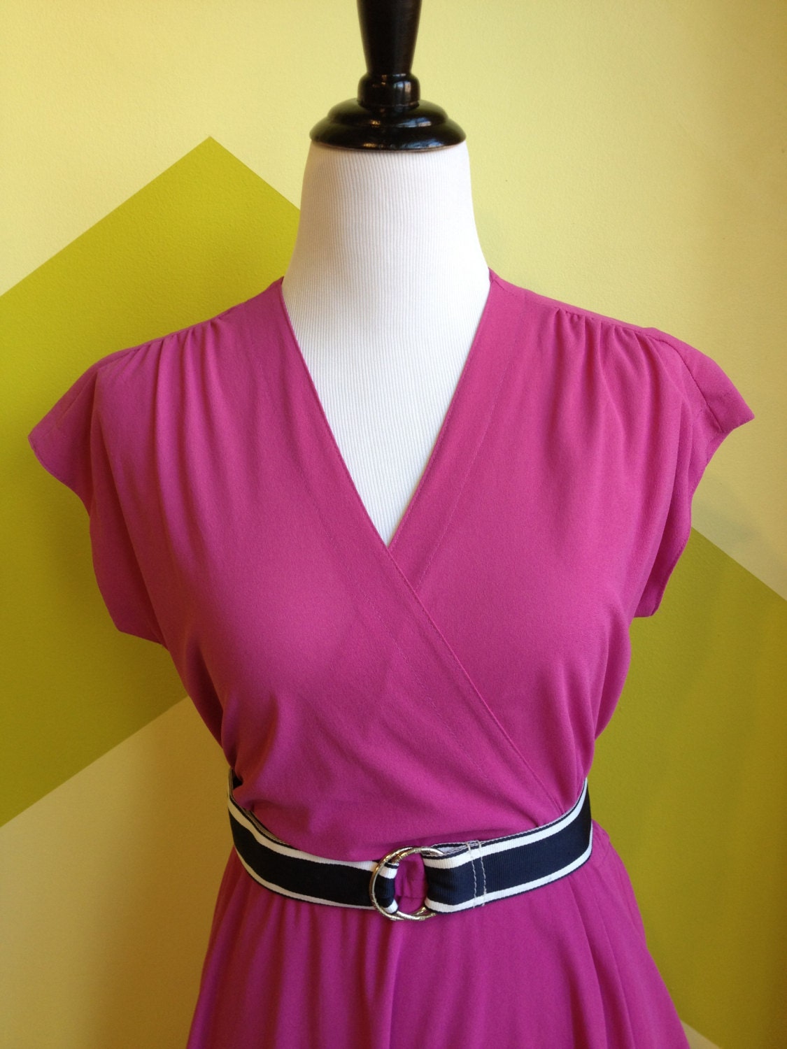 1980s Vintage / Pink Wrap Asymmetrical Wrap Style Dress/ Size M-L