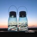 Wavy Blue Glass Lights 2 Hanging Mason Jar Solar Lights, Antique Blue Ball Mason Jar Lanterns, Outdoor Garden Art Decor