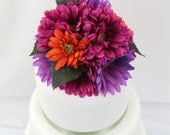 Wedding Cake Topper- Magenta, Orange, Purple Gerbera Silk Flower Wedding Cake Topper