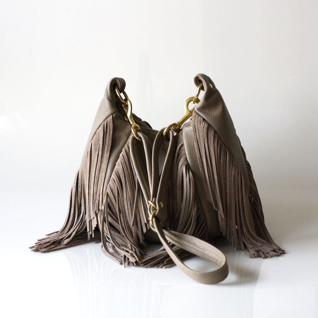Fringe Leather Bag - OPELLE Nautilus Bag - Soft Pebbled Leather w Fringe in Mink NEW ss2013
