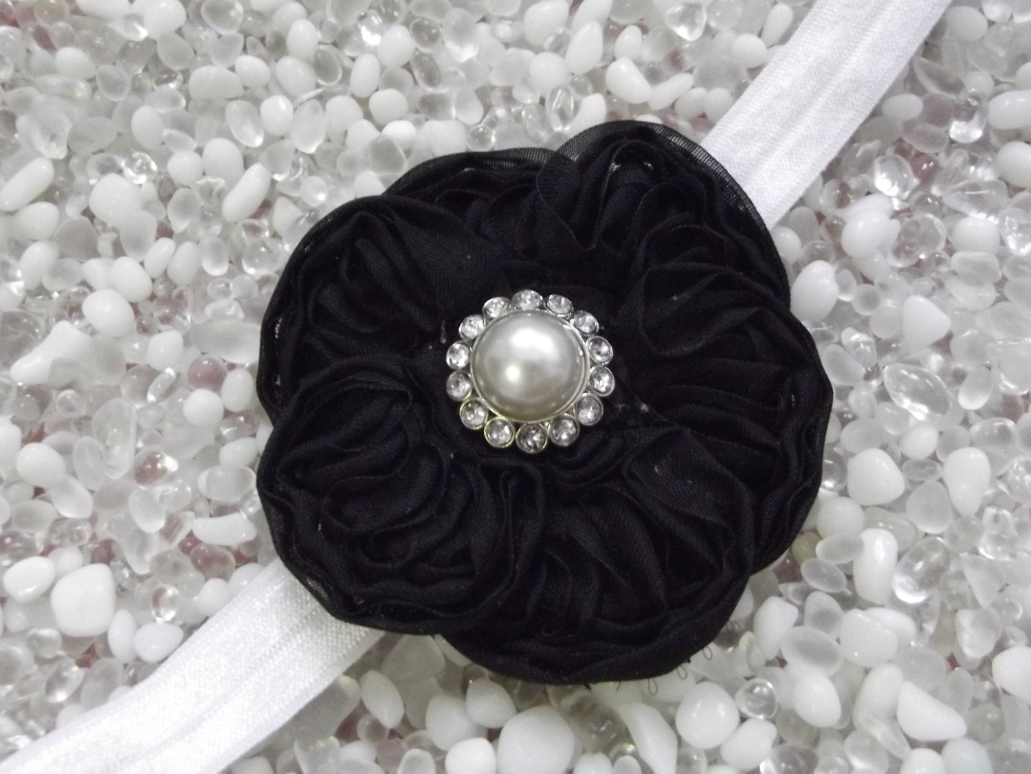 Shabby Chic Vintage Style Black and White Headband - Baby - Newborn - Infant - Toddler - Teen - Adult - Girl - Photo Prop