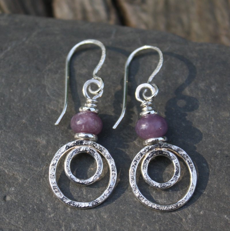 Silver and lepidolite Peacock earrings