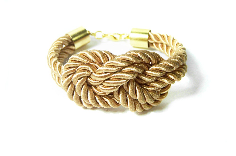Golden Nautical Knot Bracelet, Silk Cord Golden Beige Sailors Knot Bracelet, Bridesmaids Gold Rope Bracelet