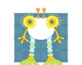 Monster art print, kids wall art, digital art, children's room decor, nursery art, multicolor, white, blue, 58