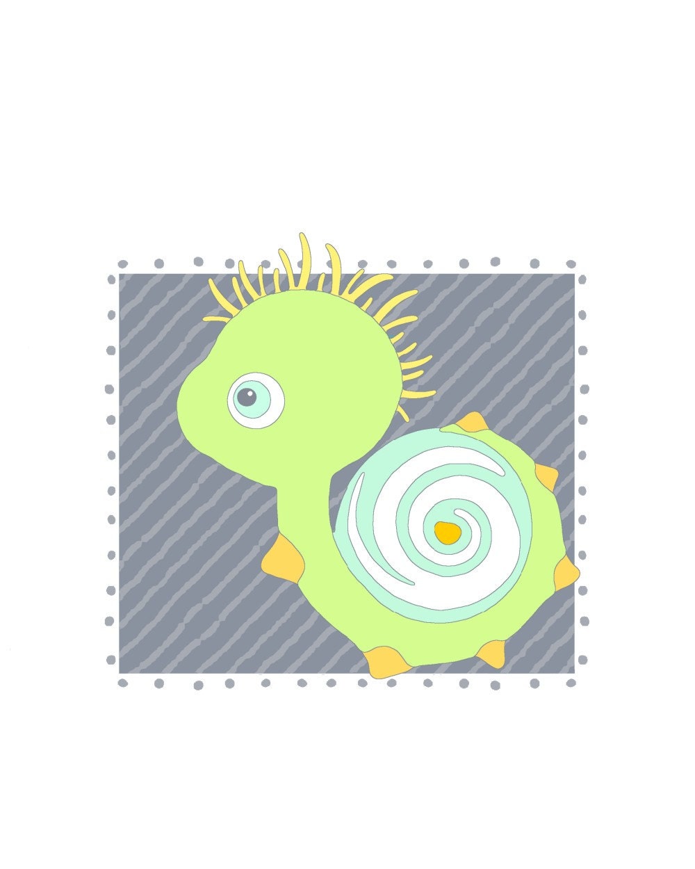 Cute animal art, snail illustration, wall art, nursery art, snail print, digital print, baby nursery wall decor, green, gray