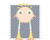 Outer space animal art, cute monster illustration, sci fi, fantasy creature, nursery wall art, kids room decor, peach pink, gray 46