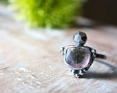 Watermelon Tourmaline Slice, Faceted Silver, Sterling Silver, Cocktail Ring... Confection...