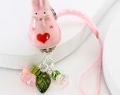 Bead Lanyard - Pink, Bunny, Cute Phone Charm / Purse Charm