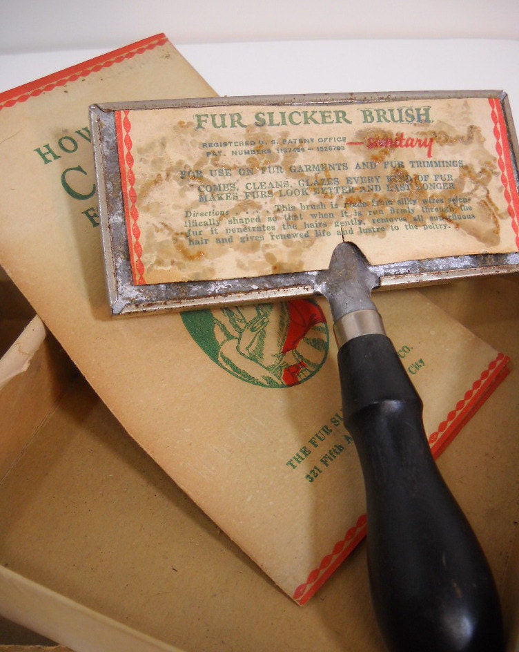 Vintage Fur Slicker Brush with directions How to Care for your Furs