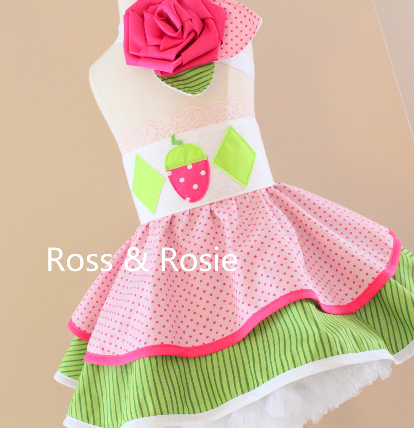 Strawberry Shortcake inspired Dress Up Costume Apron, Half Apron style... Made to Order