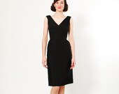 Vintage 1950s Cocktail Dress - 50s Dress - Black Silk with a Back Drape