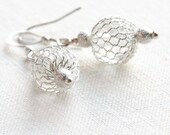 Sexy Glamorous Sterling Silver Earrings, Fine Jewelry, Dangle Earrings, Drop Earrings, Wire Wrapped Cage Balls, Stardust Wedding Grad Party