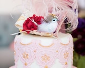 Pink mini bridal hat, Marie Antoinette fascinator,  mini tricorn hat, bird, pink ostrich feather, vintage, ivory, nautical, wedding