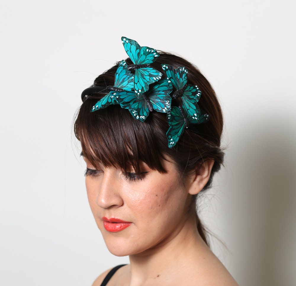 Emerald Green Butterfly Headband - woodland, fairy tale, bride, forest