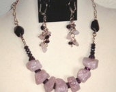 Organic Pink Quarts Nuggets and Dark Red Garnet Choker and Earrings