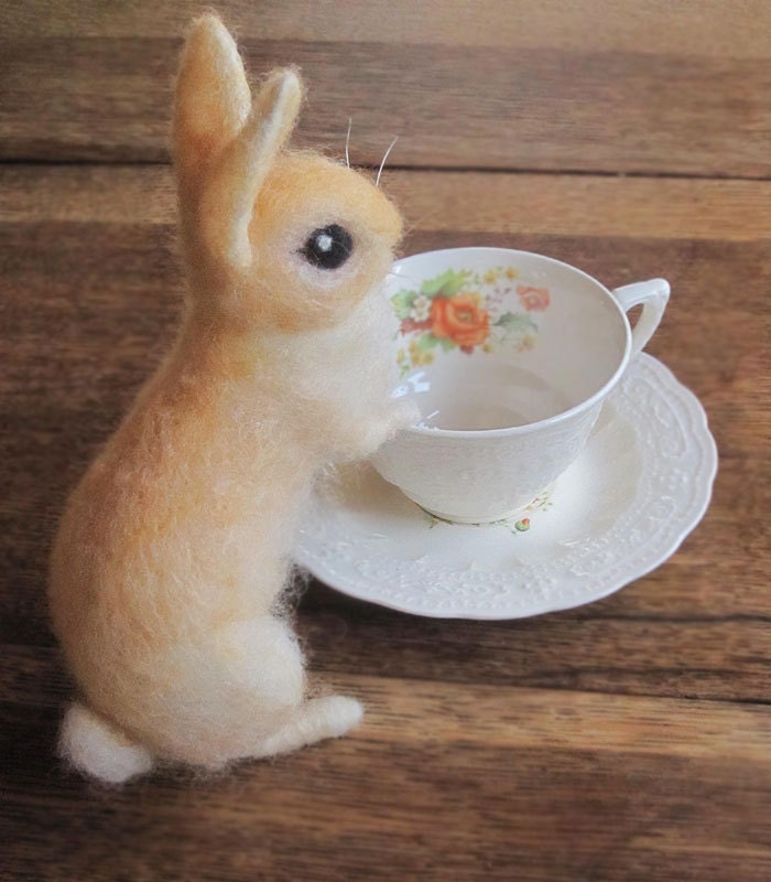 Needle felted rabbit, cream colored Easter bunny, cute pose-able felted animal