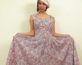 Vintage Sun Dress in Multicolored Floral Print 80s does 50s Medium or Large