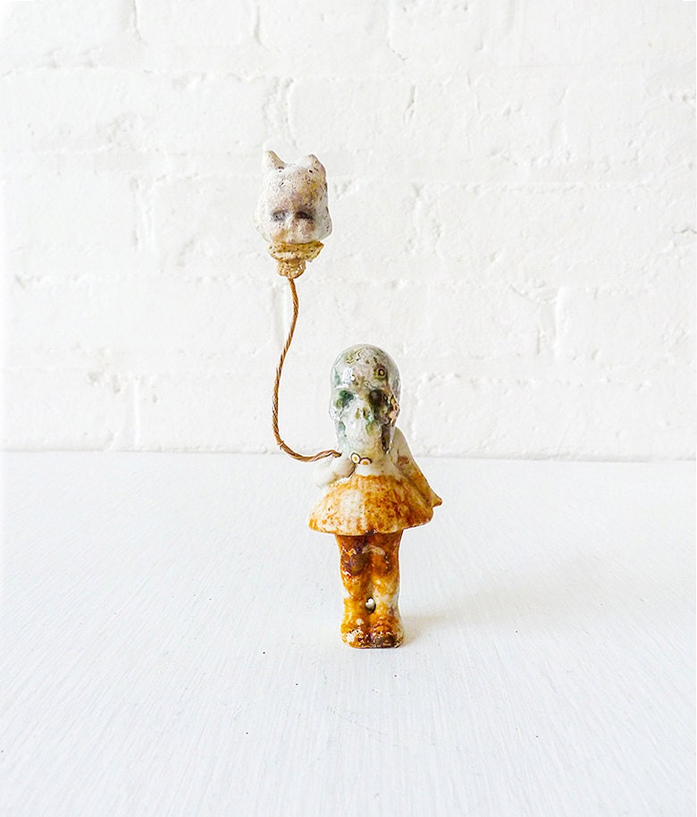 Dismembered Enchantment - Balloon Head Girl - Antique German Bisque Doll with Ocean Jasper Crystal Skull
