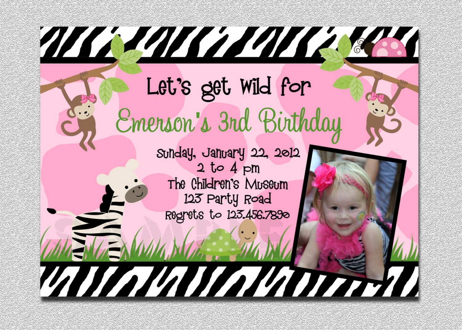Jungle Safari Birthday Party Invitation Zebra Jungle Safari Birthday Invitation Printable Il_570xn