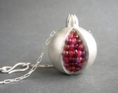 Pomegranate Necklace - red/pink gemstones and matte silver