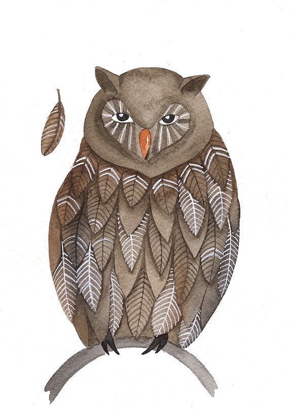 Watercolor Original Painted Art Bird Owl by Lorisworld - Bird No.58