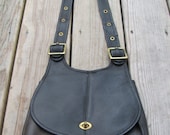 Back in the Saddle Coach Saddle Bag in Black with Brass Buckles Large Purse Handbag 1970s 1980s