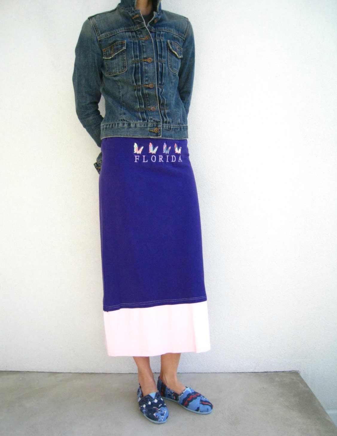 Recycled T Shirt Skirt / Purple Pink / Cover Up / Straight / Fitted / Long / Eco Friendly / Florida / Drawstring / Cotton / Soft / by ohzie