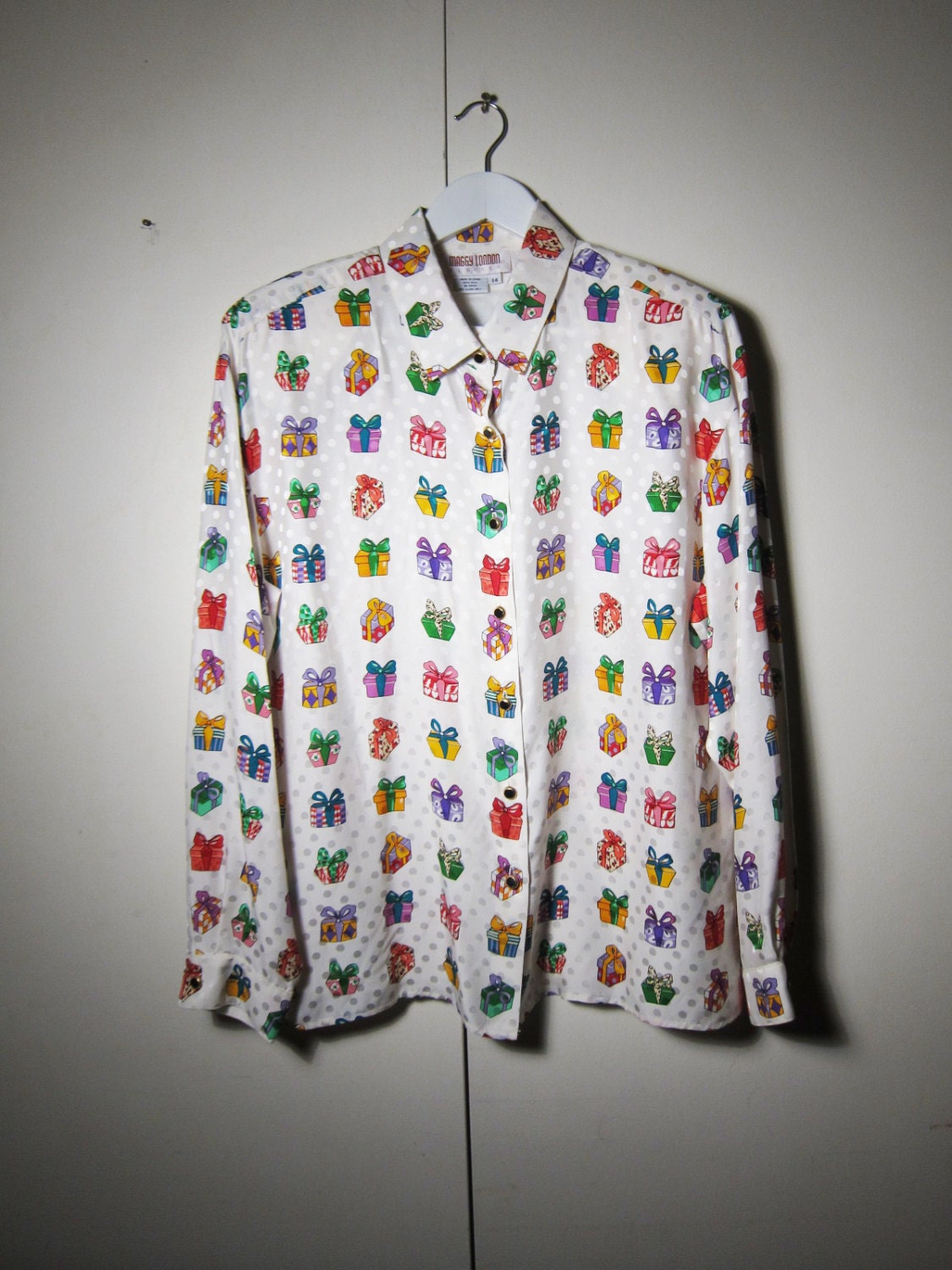 Novelty Print Blouse . Silk . 1980s