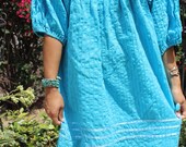 Turquoise Bohemian Gypsy Vintage Oaxacan Hand Embroidered Dress