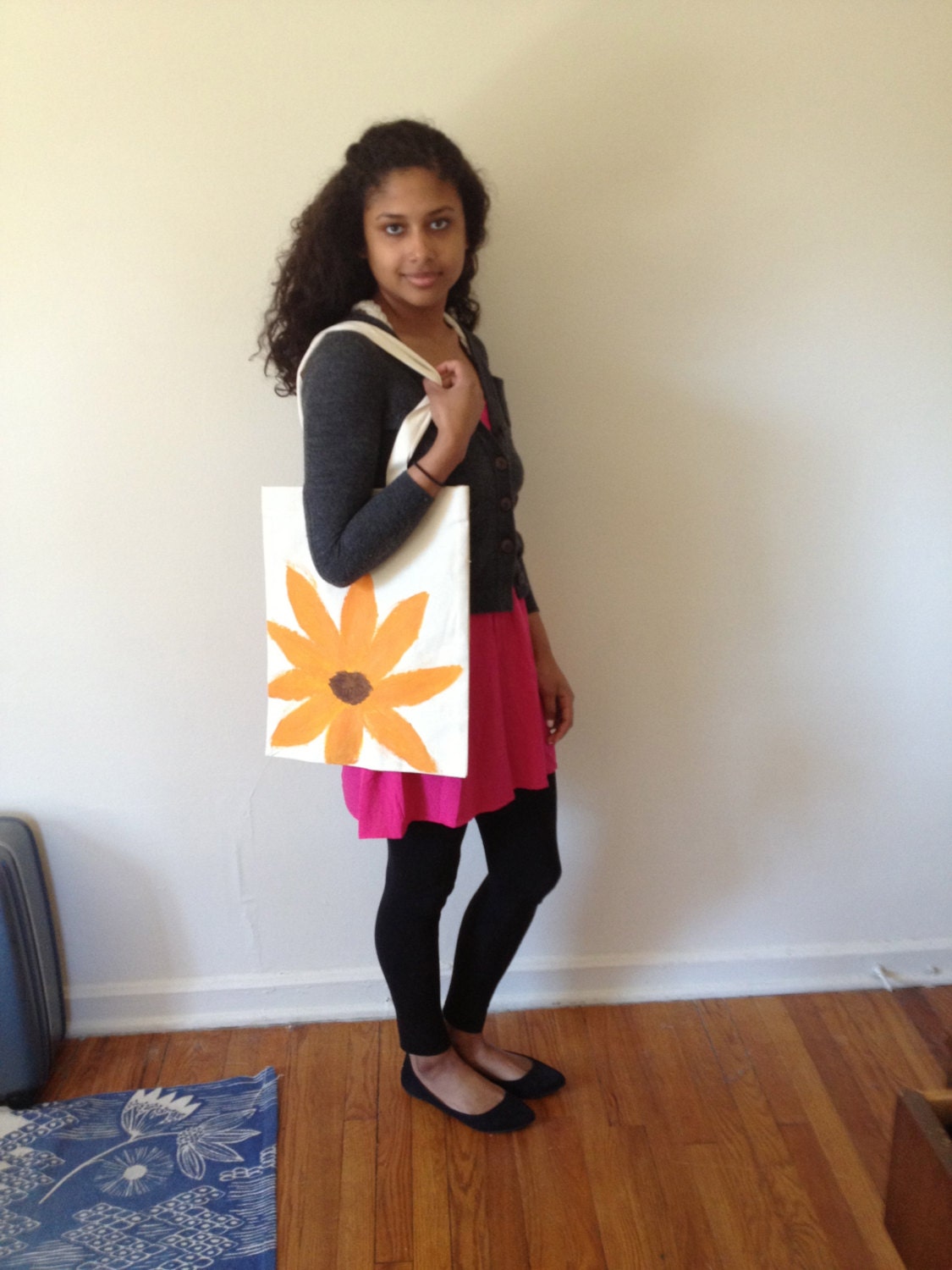 Sunflower Tote Bag - hand painted, handmade, cotton bag