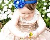 Blue Flower Headband, Royal Blue Baby Headband, Satin Ribbon Flower on Elastic Headband, Girls Hair Accessories, Baby Hair Accessories