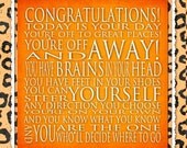 Oh The Places You'll Go -  Dr. Seuss Print Cheetah Orange Art Block 6x6 - Word Art Prints