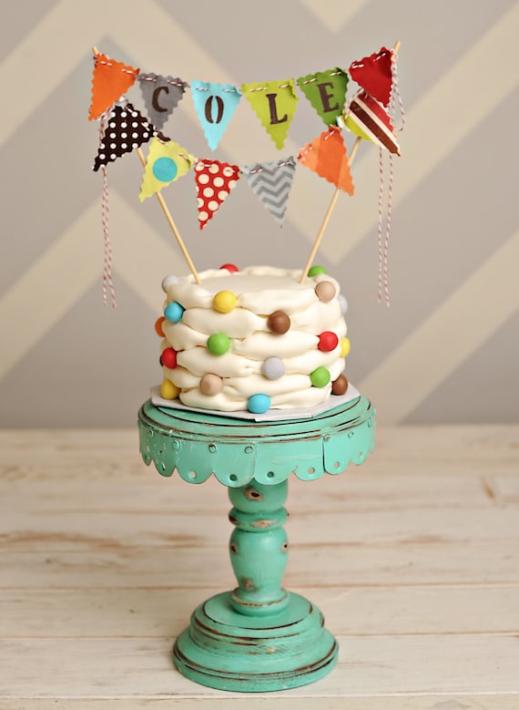 Cake Bunting Smash Cake topper custom colored hand painted fabric flags Personalized Il_570xn