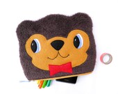 8inch brown bear zipper pouch with a redbowtie -  in fluffy fleece