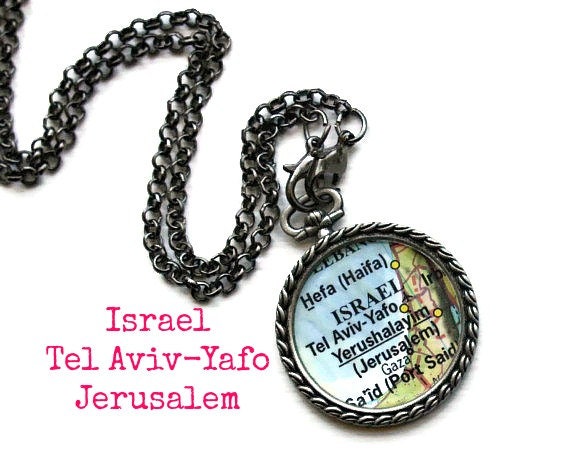 Israel Tel Aviv Jerusalem Map Pendant Necklace