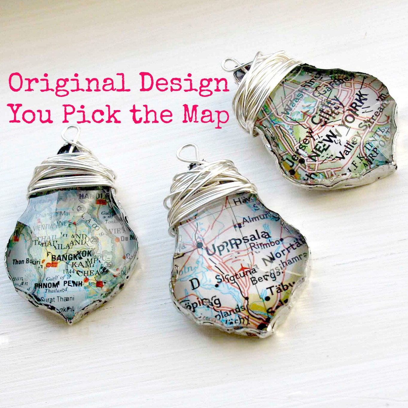 Custom Map Necklace Chandelier Prism Crystal You Pick the Place