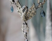 RESERVED--Molly Ban--Vintage Assemblage Rhinestone Kyanite Briolette Swan Link Chain NECKLACE
