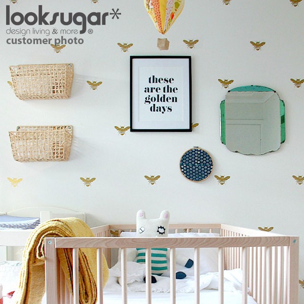 Bee Wall Decals x25 for Modern Living Space - Children Wall Stickers for Baby Nursery - Stenciled Effect - 0124