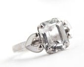 Vintage 1950s 1960s 10k Gold Filled Ring -  Size 7 1/2 Espo Clear Glass Stone Mid Century Costume Jewelry / Faux White Sapphire