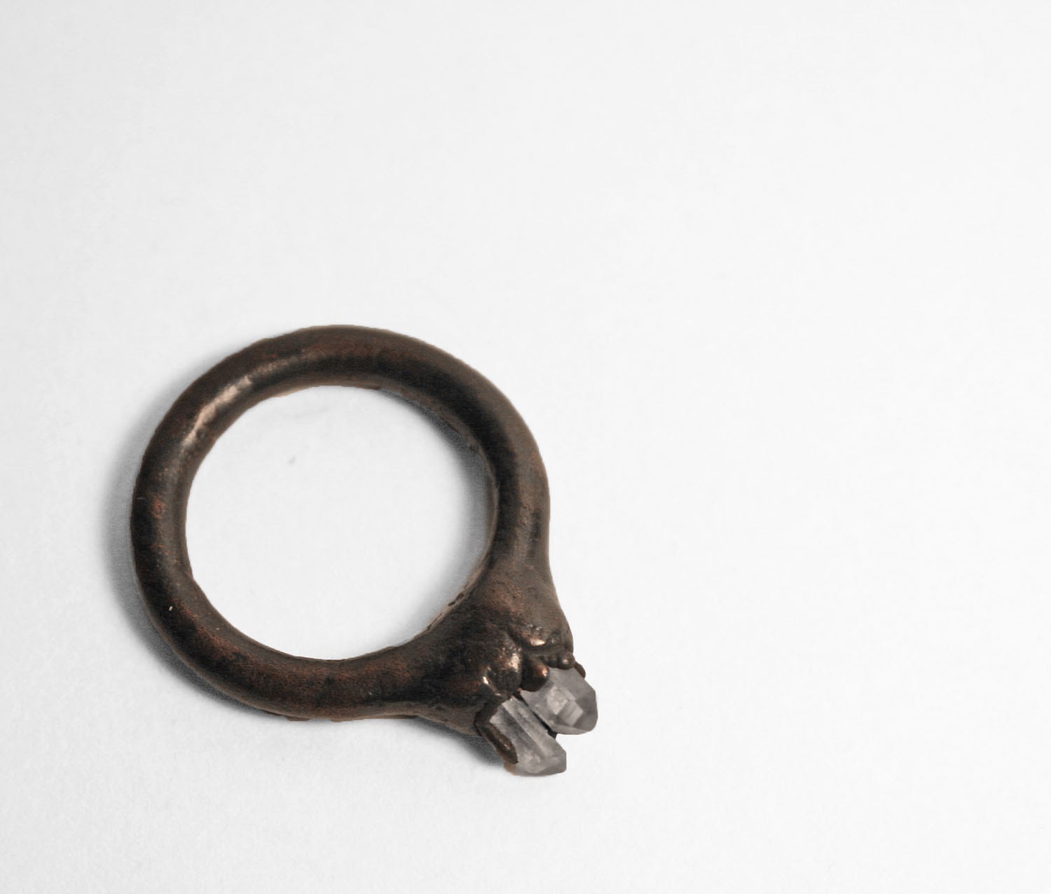 Quartz x Two Ring // Quartz Crystal Electroformed Copper Ring Mineral Gemstone Rock Statement Ring ( 7 - 7.5 )