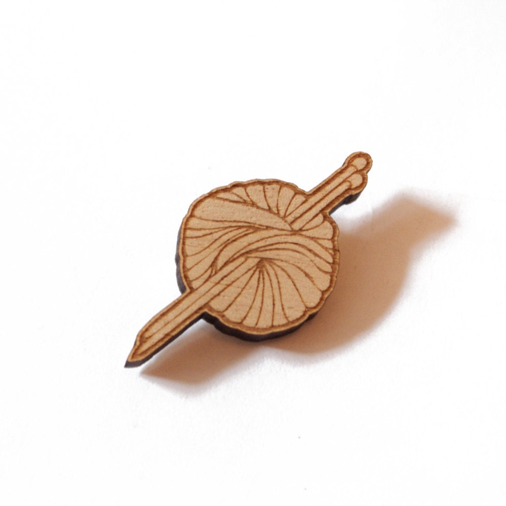 Knitting Needles And Yarn,  Love To Knit Wooden Brooch