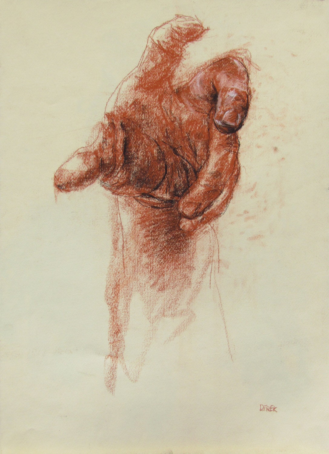 Expressive Red Hand Drawing - conte on paper - 13.5 x 19.5" original drawing